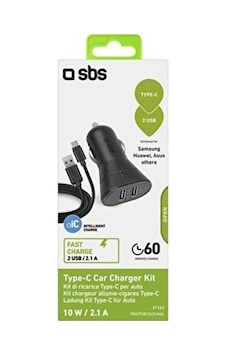 SBS Araç Şarj Cihazı - 2 USB outputs-USB-C Kablo