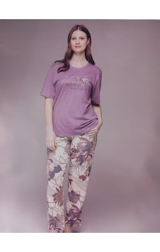 3nbe Kadın Büyük Beden Kısa Kollu Pijama Takımı Mor 2461