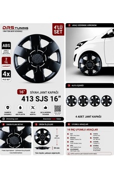 Alfa Romeo Uyumlu 16 Inç Kırılmaz Parlak Siyah Jant Kapağı 1 Takım 4 Adet No:413