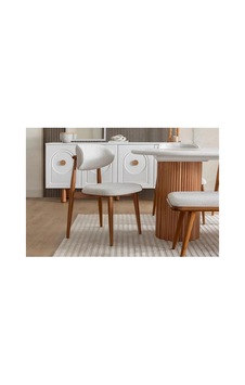 Pera Bohem Ahşap Sandalye 8 Li Set, Polo Model Ekru
