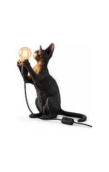 Siyah Sfenks Kedi Tasarımlı Masa Lambası