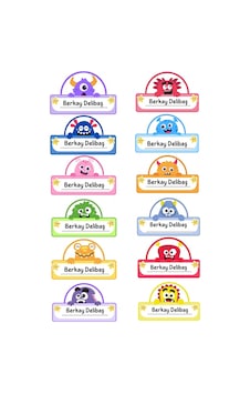 Kişiye Özel 12 Adet Sevimli Canavar Temalı Kitap Etiketi - İsim Ve Ders Alanlı A4 Sticker Diğer Kişiye Özel 12 Adet Sevimli Canavar Temalı Kitap Etiketi - İsim Ve Ders Alanlı A4 Sticker Diğer