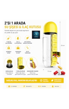 Su Şişesi & Ilaç Kutusu 2'si 1 Arada 600 Ml Matara Suluk Sarı Su Şişesi & Ilaç Kutusu 2'si 1 Arada 600 Ml Matara Suluk Sarı