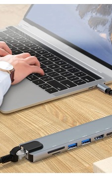 Type C Den 8 Girişe Dönüştüren Laptop Için Rj45 Lan Usb-c Usb 3.0 Hdtv Pd Usb/c Sd Tf Çevirici Sw-81