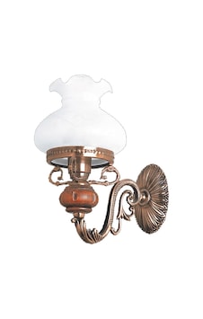 Avize Çarşısı Aladdin Eskitme Ahşap-metal Gövde, Beyaz Camlı, Duvar Aplik Bs.2009-62-09 B Beyaz