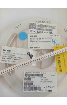 Rc1206fr-0715k 15k 1206 Yageo Smd Direnç 500 Adet Rc1206fr-0715k 15k 1206 Yageo Smd Direnç 500 Adet