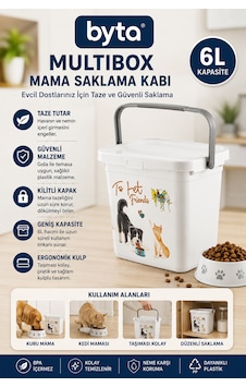 6 Litre Kulplu Mama Saklama Kabı Kapaklı Kedi Köpek Kuru Mama Saklama Kutusu