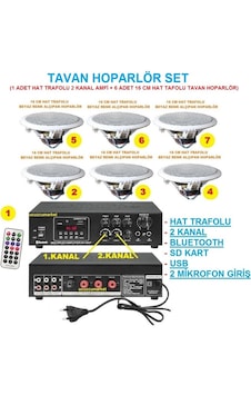 Tavan Hoparlör Seti 1 Adet Hat Trafolu 2 Kanal Amfi + 6 Adet 16 Cm Hat Trafolu Tavan Hoparlör Tavan Hoparlör Seti 1 Adet Hat Trafolu 2 Kanal Amfi + 6 Adet 16 Cm Hat Trafolu Tavan Hoparlör