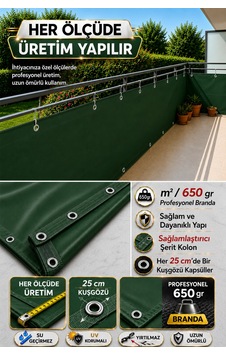 Koyu Yeşil Renkli Balkon Brandası - 650 Gr Pvc Polyester - Kuşgözlü Ve Kolon Takviyeli Balkon Demiri Brandası Yeşil Koyu Yeşil Renkli Balkon Brandası - 650 Gr Pvc Polyester - Kuşgözlü Ve Kolon Takviyeli Balkon Demiri Brandası Yeşil