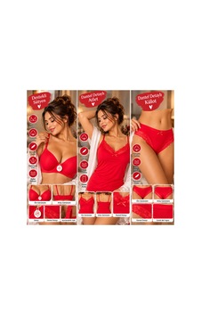 Üç Gül Ticaret Ruby Dantel 3 Lü Set Kırmızı