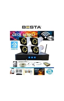 5 Mp Lens 2 Mp 1080p Gece Renkli 4 Kameralı Wıfı Özellikli Kamera Seti 4 Tb Hdd