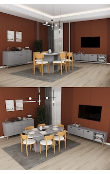 Lüks Yemek Odası Takımı 3 Parça %100 Mdf Konsol Yemek Masası Tv Ünitesi Yt01 Kül Gri