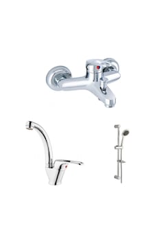Erce Mix Banyo ve Kuğu Lavabo Bataryası sürgülü Duş Takımı Krom Erce Mix Banyo ve Kuğu Lavabo Bataryası sürgülü Duş Takımı Krom