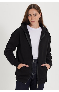 Tudors Kadın Oversize Geniş Kesim %100 Pamuk Kapüşonlu Fermuarlı Cepli Siyah Sweatshirt-52772 Tudors Kadın Oversize Geniş Kesim %100 Pamuk Kapüşonlu Fermuarlı Cepli Siyah Sweatshirt-52772