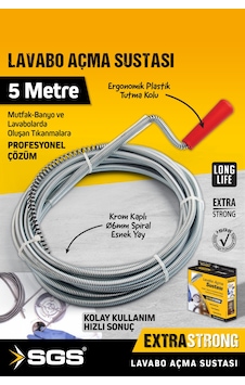 Sgs972 5 Metre Lavabo Açma Sustası Lavabo Gider Boruları Açma Teli Sgs972 5 Metre Lavabo Açma Sustası Lavabo Gider Boruları Açma Teli