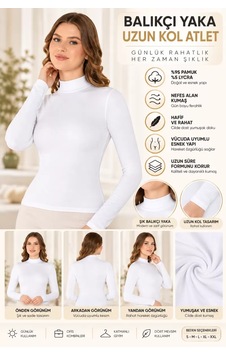 N11 Kadın Balıkçı Yaka Uzun Kol Atlet Beyaz Esnek Kumaş, Vücuda Oturan Basic Body - Ryl - 2612 N11 Kadın Balıkçı Yaka Uzun Kol Atlet Beyaz Esnek Kumaş, Vücuda Oturan Basic Body - Ryl - 2612