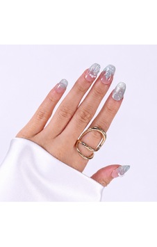 Takma Tırnak Mavi Nail Art Kısa Oval 10'lu Tekrar Kullanılabilir El Yapımı Protez Takma Tırnak Ekov-3514 M