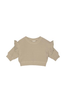 Antebies Organik Gots Sertifikalı Bej Waffle Kumaş, Dantel Detaylı, Uzun Kollu Bebek Sweatshirtü