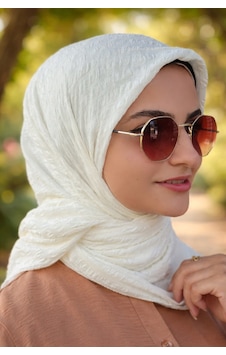 Aldaıyr Adet - Jakarlı Caz Eşarp 120 X120 Pamuk Ekru