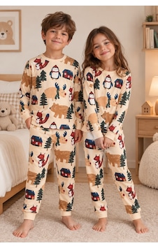 Zuzunga Sevimli Kardan Adam-penguen Desenli %100 Pamuk Unisex Çocuk Pijama Takımı Krem Zuzunga Sevimli Kardan Adam-penguen Desenli %100 Pamuk Unisex Çocuk Pijama Takımı Krem