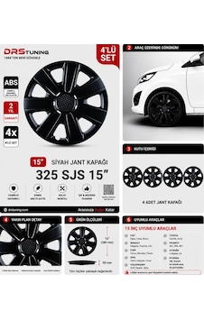 Chevrolet Uyumlu 15 Inc Kırılmaz Parlak Siyah Jant Kapağı 1 Takım 4 Adet No:325