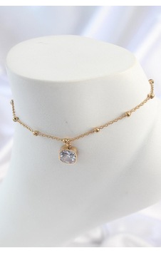 Çelik Gold Renk Topçuk Zincir Model Sallantılı Kare Zirkon Taş Model Kadın Halhal Altın