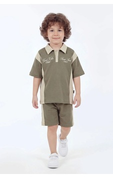 Mnk Baby & Kids Erkek Çocuk %100 Panuk Baskılı Kısa Kollu Şortlu 2li Takım M00846 Yeşil