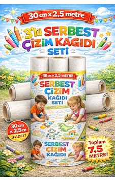 3 Lü Serbest Çizim Rulosu Seti 30 Cm X 2.5 Metre Çizim Kağıdı Toplam 7.5 Metre 3 Lü Serbest Çizim Rulosu Seti 30 Cm X 2.5 Metre Çizim Kağıdı Toplam 7.5 Metre