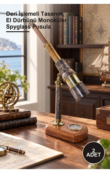 2 Adet Pirinç Ayaklı Pusulalı Dürbün Deri İşlemeli Tasarım, El Dürbünü Monoküler Spyglass Pusula Diğer 2 Adet Pirinç Ayaklı Pusulalı Dürbün Deri İşlemeli Tasarım, El Dürbünü Monoküler Spyglass Pusula Diğer