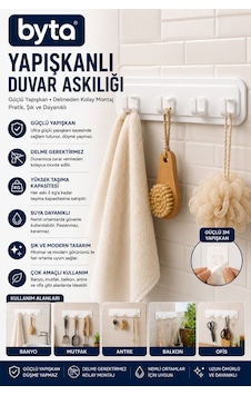 4'lü Yapışkanlı Duvar Askılığı Delmeden Montaj Çok Amaçlı Askı Banyo, Mutfak, Antre Ve Ofis İçin Beyaz 4'lü Yapışkanlı Duvar Askılığı Delmeden Montaj Çok Amaçlı Askı Banyo, Mutfak, Antre Ve Ofis İçin Beyaz