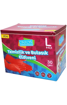 Onton Bulaşık Ve Temizlik Eldiveni 30 Çift L Beden 9 - 9,5 Kırmızı Lateks Onton Bulaşık Ve Temizlik Eldiveni 30 Çift L Beden 9 - 9,5 Kırmızı Lateks
