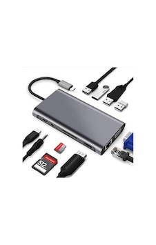 Type-c To Hdmı Adaptör 11 In 1 Dört Usb 3.0 Bağlantı Noktası 4k Hdmı Vga Type C Pd Usb3.0 Rj45 Ethernet Sd Tf Kart Okuyucu 3.5mm Aux Macbook Pro Air Uyumlu Type-c To Hdmı Adaptör 11 In 1 Dört Usb 3.0 Bağlantı Noktası 4k Hdmı Vga Type C Pd Usb3.0 Rj45 Ethernet Sd Tf Kart Okuyucu 3.5mm Aux Macbook Pro Air Uyumlu