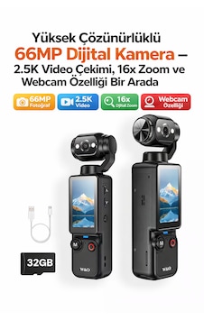 Yüksek Çözünürlüklü 66mp Dijital Kamera 2.5k Video Çekimi, 16x Zoom Ve Webcam Özelikli Taşınabilir Yüksek Çözünürlüklü 66mp Dijital Kamera 2.5k Video Çekimi, 16x Zoom Ve Webcam Özelikli Taşınabilir