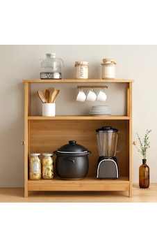 Çok Amaçlı Bambu Dolap 66x33x85 Cm - Organizer Raflı Renkli