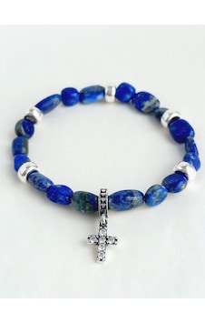 Lapis Lazuli Doğal Taşlı Haç Tasarım Gümüş Kadın Bileklik Lapis Lazuli Doğal Taşlı Haç Tasarım Gümüş Kadın Bileklik