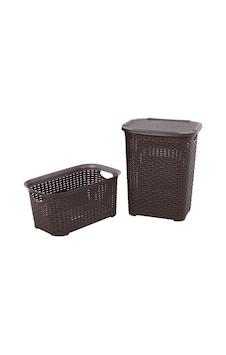 Sağlam Plastik Rattan Hasır Görünümlü Kirli Çamaşır Sepeti- Çamaşır Sepeti 2'li Set Kahverengi Çok Renkli Sağlam Plastik Rattan Hasır Görünümlü Kirli Çamaşır Sepeti- Çamaşır Sepeti 2'li Set Kahverengi Çok Renkli