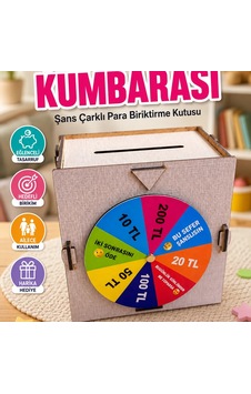 Şans Çarklı Ahşap Para Biriktirme Challenge Kutusu Eğlenceli Tasarruf Kumbarası