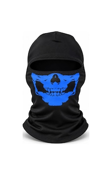 Genel Unisex Mavi Kurukafa Desenli Balaklava Kar Maskesi Siyah Tam Kafa Motorcu Boyun Siyah / Standart