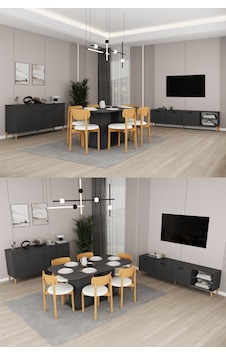 Lüks Yemek Odası Takımı 3 Parça %100 Mdf Konsol Yemek Masası Tv Ünitesi Yt01 Antrasit