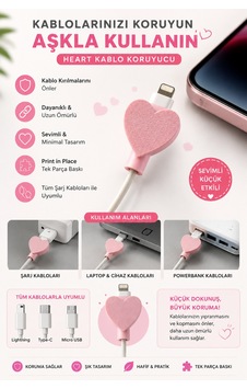 Kalp Tasarımlı Şarj Kablosu Koruyucu - Kablo Kırılma Önleyici 3d Baskı
