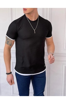 Modefendi Slim Fit Örgü Desen Pamuklu Parçalı Tshırt Siyah Modefendi Slim Fit Örgü Desen Pamuklu Parçalı Tshırt Siyah