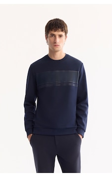 Avva Erkek Siyah Bisiklet Yaka Pamuklu Bi-stretch Baskılı Regular Fit Sweatshirt A52y1215 Lacivert