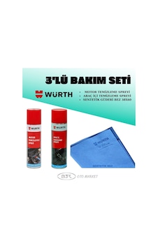 Würth 3 Parça Bakım Seti Motor Temizleme Spreyi+araç İçi Temizleme Spreyi+sentetik Güderi Bez 38x60 Würth 3 Parça Bakım Seti Motor Temizleme Spreyi+araç İçi Temizleme Spreyi+sentetik Güderi Bez 38x60