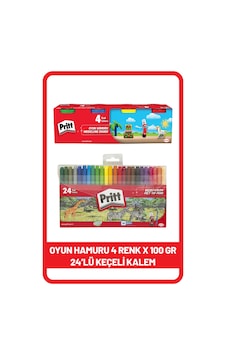 Pritt 24'lü Keçeli Kalem + Pritt Oyun Hamuru 4 Renk X 100 Gr Pritt 24'lü Keçeli Kalem + Pritt Oyun Hamuru 4 Renk X 100 Gr