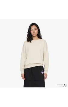 Puma Essential Small Logo Relaxed Crew Kadın Beyaz Sweatshirt633268 Krem