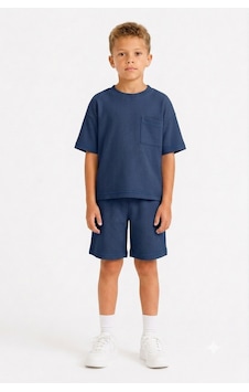 Monox Unisex 5-12 Yaş Petek Dokulu Oversize Yazlık Şort Tişört Takım Lacivert Monox Unisex 5-12 Yaş Petek Dokulu Oversize Yazlık Şort Tişört Takım Lacivert