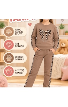 Candar 4-12 Yaş Leopar Desenli Taş Detaylı Pamuk Penye Çocuk Takımı Kahverengi Candar 4-12 Yaş Leopar Desenli Taş Detaylı Pamuk Penye Çocuk Takımı Kahverengi