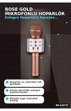 Karaoke Mikrofonlu Hoparlör Bluetooth Şarjlı Rose Gold Eko Ayarlı Usb Sd Bx-316737 Karaoke Mikrofonlu Hoparlör Bluetooth Şarjlı Rose Gold Eko Ayarlı Usb Sd Bx-316737