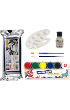 Beyaz Kil Hamuru Akrilik Boya Seti Vernik + İpek Fırçalı 500 G Beyaz Kil Hamuru Akrilik Boya Seti Vernik + İpek Fırçalı 500 G