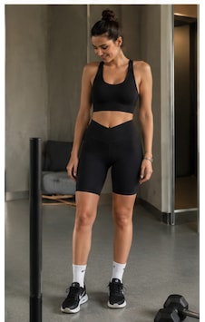Cocosushicooo Kadın Siyah Spor Takım Esnek Kumaş Yüksek Bel Biker Tayt Ve Spor Büstiyer Takım